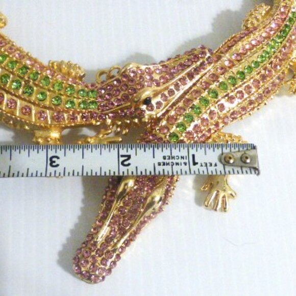 Vintage 1 of A Kind CROCODILE NECKLACE & EARRINGS Rhinestones Statement Jewelry - Picture 5 of 14